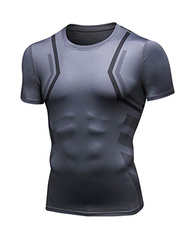 Camisetas de Fitness Compresión Base Layer T-Shirt Tops Ropa Deportiva Manga Corta Hombre para Entrenamiento, Ciclismo,Correr