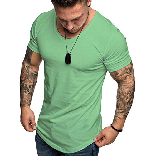 Camisetas Hombre Manga Corta Baratas SHOBDW 2019 Blusas Color Sólido Cómodo Tallas Grandes Tops Verano Camisetas Hombre Basicas Cuello Redondo Venta de liquidación M-3XL(Verde 3,3XL)