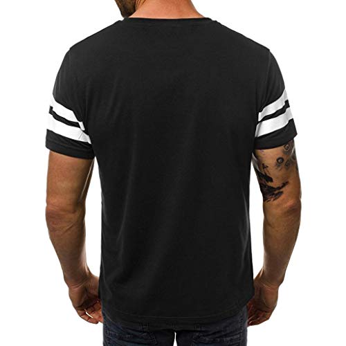 Camisetas Hombre Originales 2019 Nuevo SHOBDW Verano Camisetas Hombre Manga Corta Baratas Rayas Impresión de Letras Cuello Redondo Blusa Tops Suelto Tallas Grandes M-3XL(Negro,L)