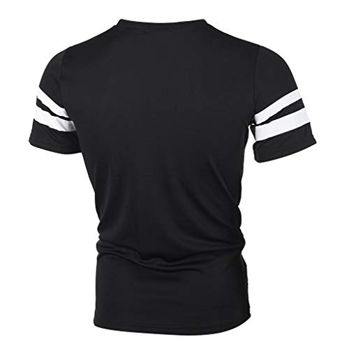 Camisetas Hombre Originales 2019 Nuevo SHOBDW Verano Camisetas Hombre Manga Corta Baratas Rayas Impresión de Letras Cuello Redondo Blusa Tops Suelto Tallas Grandes M-3XL(Negro,L)