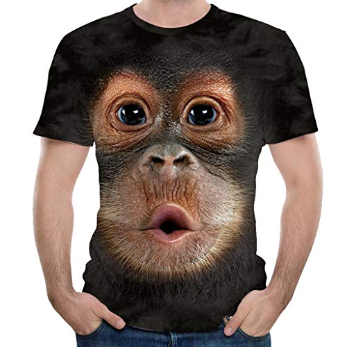 Camisetas Hombre Originales 3D SHOBDW 2019 Cuello Redondo Tallas Grandes Verano Camisetas Hombre Manga Corta Estampado de Orangután Blusa Tops S-3XL(Café,L)