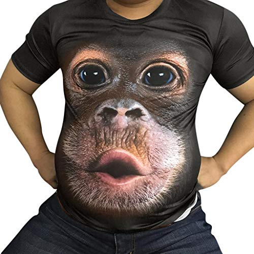 Camisetas Hombre Originales 3D SHOBDW 2019 Cuello Redondo Tallas Grandes Verano Camisetas Hombre Manga Corta Estampado de Orangután Blusa Tops S-3XL(Café,L)