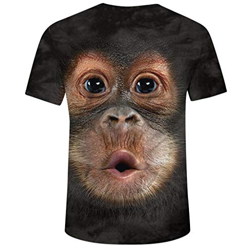 Camisetas Hombre Originales 3D SHOBDW 2019 Cuello Redondo Tallas Grandes Verano Camisetas Hombre Manga Corta Estampado de Orangután Blusa Tops S-3XL(Café,L)