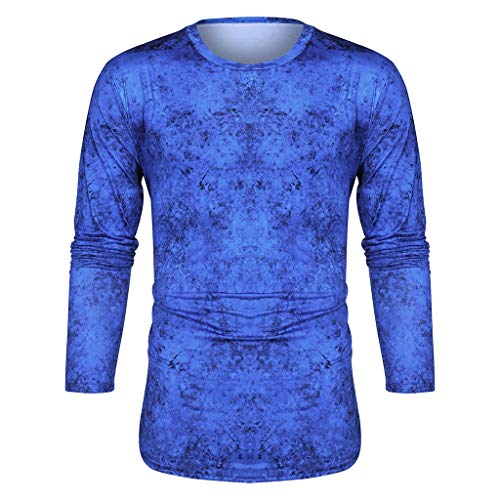 Camisetas Hombre Originales Yvelands Camiseta Gradiente de Manga Larga de Empalme Ropa Casual Clásico Cómodo Pullover Deportivo Running Gym Teñido(Azul,M)
