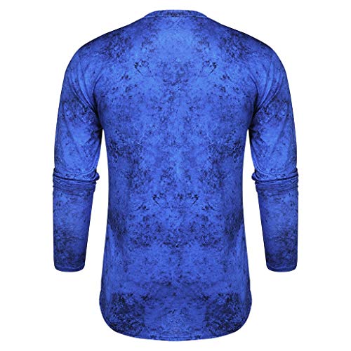 Camisetas Hombre Originales Yvelands Camiseta Gradiente de Manga Larga de Empalme Ropa Casual Clásico Cómodo Pullover Deportivo Running Gym Teñido(Azul,M)