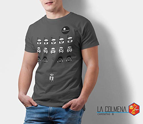 Camisetas La Colmena 1349-Camiseta Space Wars (Karlangas) (XL, Charcoal)