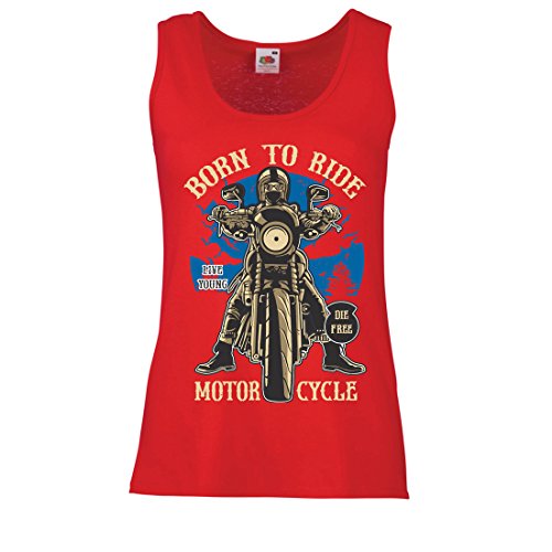 Camisetas sin Mangas para Mujer Live Young - Die Free - Nacido para Montar en Moto, Ideas de Regalos para Ciclistas, Lemas inspiradores (X-Large Rojo Multicolor)