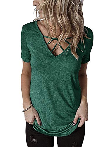 Camisetas Tallas Grandes Mujer Verano Manga Corta Camisa Sexy Verde XXL