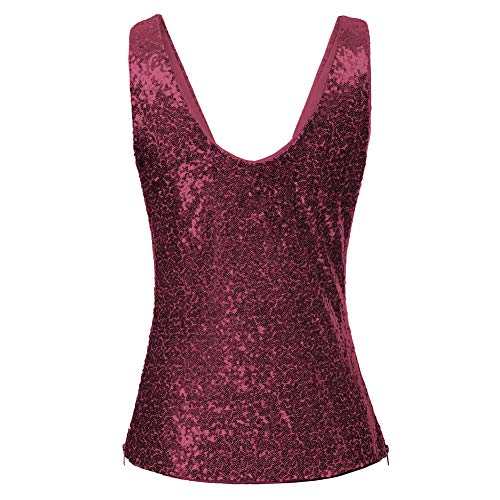 Camisetas Tirantes Lentejuelas Mujer Camisas Verano Top Cómodo Rosa XL CL011080-5