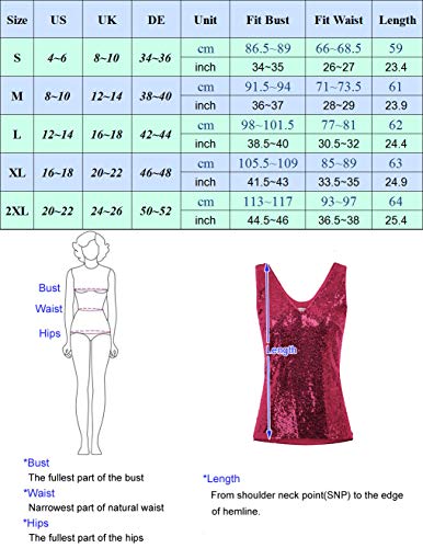 Camisetas Tirantes Lentejuelas Mujer Camisas Verano Top Cómodo Rosa XL CL011080-5