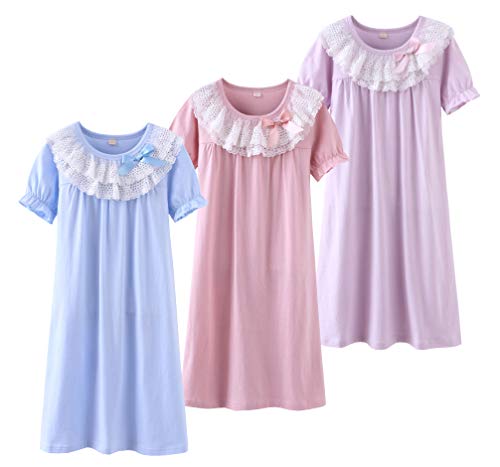Camisón de encaje niña Camisones de algodón manga corta azul 4-5 años