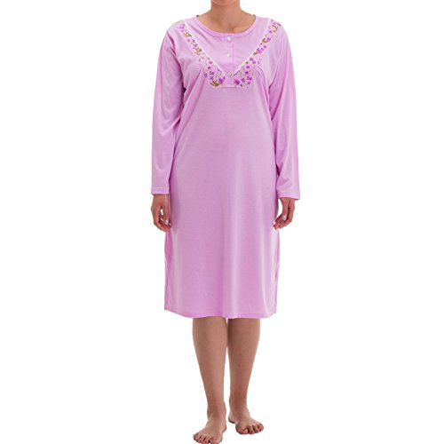 Camisón de mujer Lucky Mille Fleur, de manga larga, para la noche, con pequeño estampado de flores y bordado Flieder XL