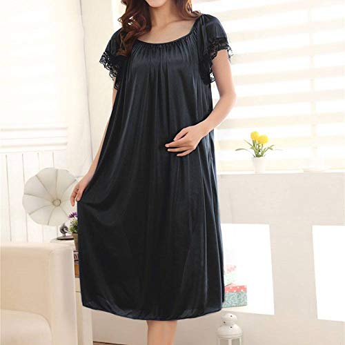 Camisón Mujer Sexy,Negro Tallas Grandes Mujeres Sexy Corte De Encaje Ropa De Dormir Larga Mujer Seda De Hielo Satén Camisón Vestido De Dormir Largo Ropa De Dormir para Damas Camisas De Noche, XXX