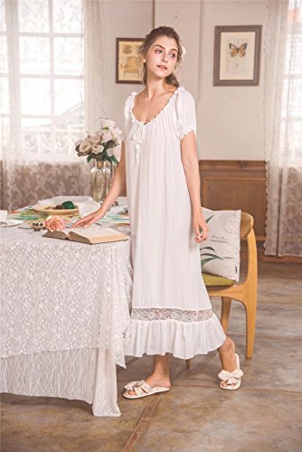 Camisones para Mujer，Algodón Casual Manga Corta Sleepdress Pijamas Enfermería Blanco