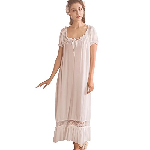 Camisones para Mujer，Algodón Casual Manga Corta Sleepdress Pijamas Enfermería Blanco