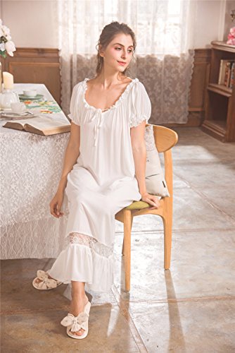 Camisones para Mujer，Algodón Casual Manga Corta Sleepdress Pijamas Enfermería Blanco