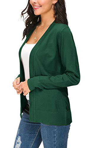 Cárdigan de Punto Ligero Delantero Abierto de Manga Larga para Mujer (XL, Verde Oscuro)