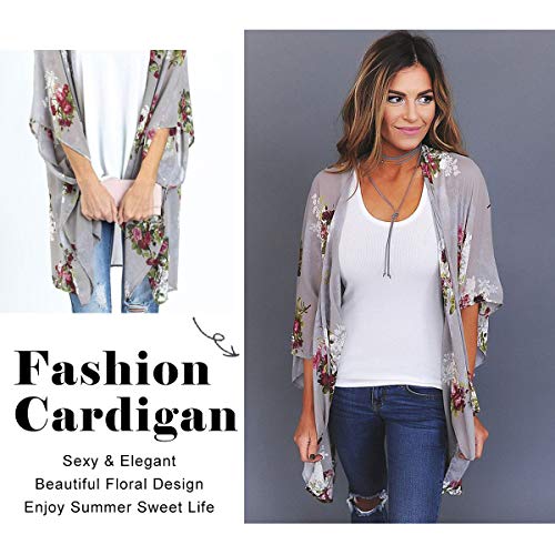 Cárdigan informal de gasa floral para mujer – Bikini de media manga, chal con protección solar, blusas de playa Estilo H M