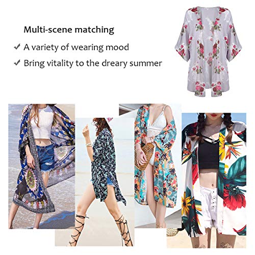 Cárdigan informal de gasa floral para mujer – Bikini de media manga, chal con protección solar, blusas de playa Estilo H M