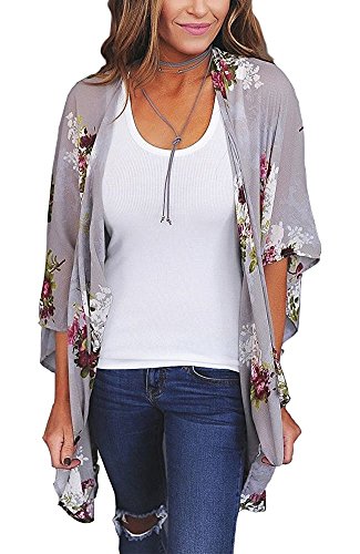 Cárdigan informal de gasa floral para mujer – Bikini de media manga, chal con protección solar, blusas de playa Estilo H M