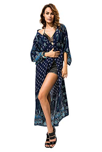 Cardigan Mujer Florales Verano Tallas Grandes Kimono de Gasa Largo Suelta Cárdigan Etnico Estampado Africano Indio Bohemio Vestir Ropa Piscina Playa Traje de Baño Camisolas y Pareos Beachwear