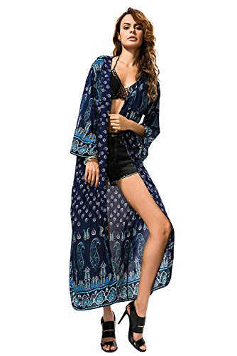 Cardigan Mujer Florales Verano Tallas Grandes Kimono de Gasa Largo Suelta Cárdigan Etnico Estampado Africano Indio Bohemio Vestir Ropa Piscina Playa Traje de Baño Camisolas y Pareos Beachwear