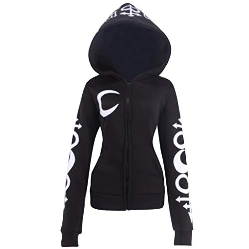 Cardigan Mujer Invierno 2019 SHOBDW Liquidación Venta Blusa Tops Abrigo Mujer Negro Abrigo Gótico Mujer Impresión de la Luna Casual Chaqueta Mujer Sudaderas con Capucha Mujer(Negro,L)