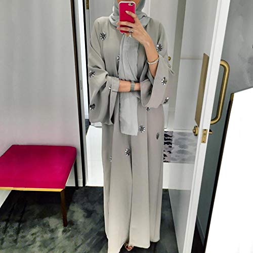Cardigan Mujer Invierno Otoño 2019 SHOBDW Liquidación Venta Musulmanas Bata De Vestir Maxi Bordado Manga Larga Blusa Tops Abrigo Mujer Largos Suave Bata Casual Chal Mujer Suelto(Gris,M)