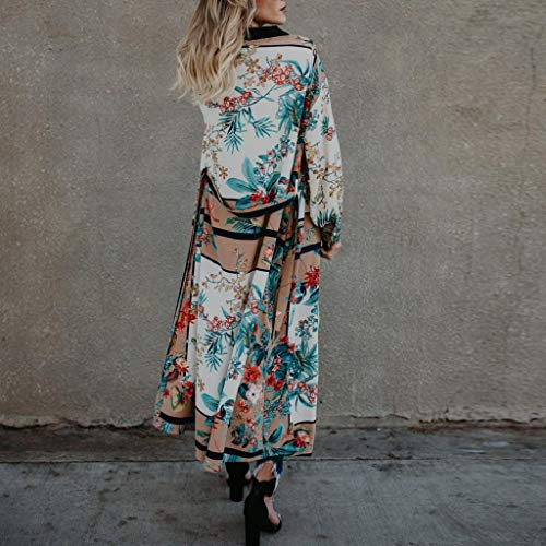 Cardigans Mujer Kimono 2019 Nuevo SHOBDW Pareos Manga Larga Cardigans Mujer Flores Boho Vendaje Playa de Verano Cardigans Mujer Largo Cover Up Suelto Tops Blusa Tallas Grandes S-3XL(Verde,3XL)