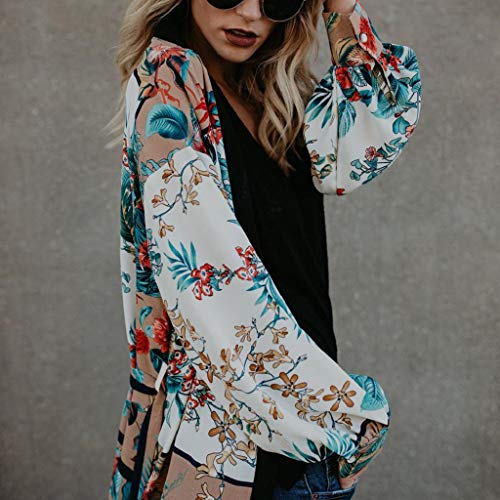 Cardigans Mujer Kimono 2019 Nuevo SHOBDW Pareos Manga Larga Cardigans Mujer Flores Boho Vendaje Playa de Verano Cardigans Mujer Largo Cover Up Suelto Tops Blusa Tallas Grandes S-3XL(Verde,3XL)