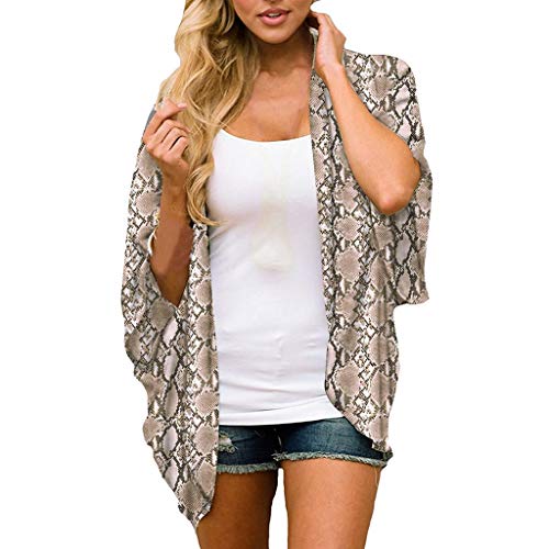 Cardigans Mujer Kimono 2019 Nuevo SHOBDW Pareos Ropa de Baño Cover Up para Mujer Largo Playa de Verano Estampado de Serpiente Chal Gasa Boho Suelto Tops Blusa Tallas Grandes S-3XL(Marrón,XL)