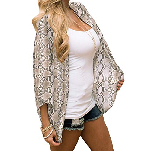 Cardigans Mujer Kimono 2019 Nuevo SHOBDW Pareos Ropa de Baño Cover Up para Mujer Largo Playa de Verano Estampado de Serpiente Chal Gasa Boho Suelto Tops Blusa Tallas Grandes S-3XL(Marrón,3XL)