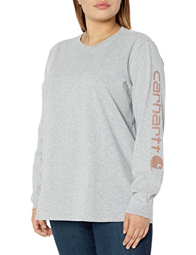 Carhartt Logo Long-Sleeve T-Shirt Camisetas, Heather Grey, Small para Mujer