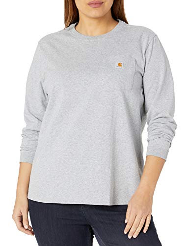 Carhartt Pocket Long-Sleeve T-Shirt Camisetas, Heather Grey, Large para Mujer