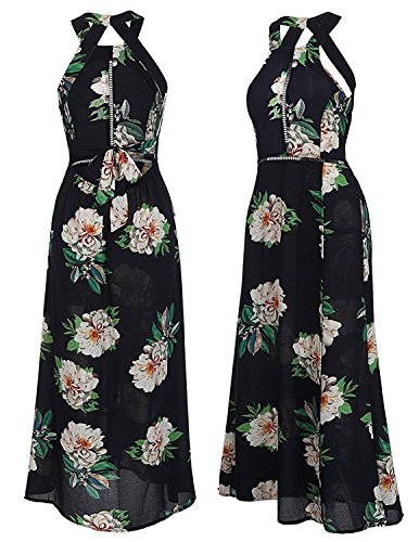 carinacoco Mujer Vestido Fiesta Largo Sin Mangas de Escotado por Detrás Maxi Vestidos Boho Chic de Noche Playa Vacaciones (XXL, Azul)