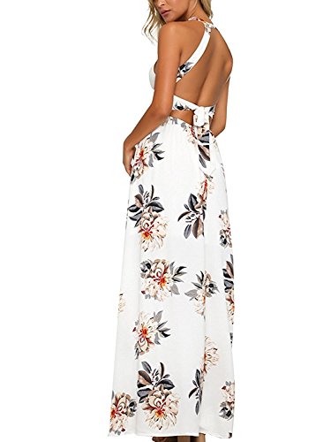 carinacoco Mujer Vestido Fiesta Largo Sin Mangas de Escotado por Detrás Maxi Vestidos Boho Chic de Noche Playa Vacaciones (XXL, Blanco)