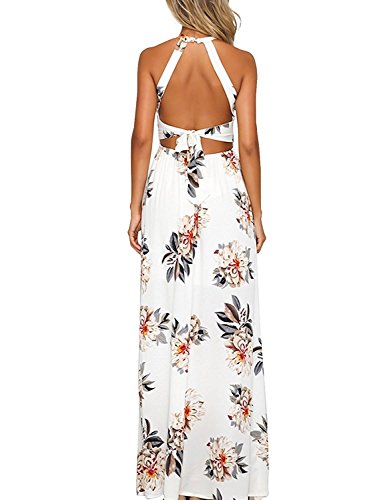 carinacoco Mujer Vestido Fiesta Largo Sin Mangas de Escotado por Detrás Maxi Vestidos Boho Chic de Noche Playa Vacaciones (XXL, Blanco)