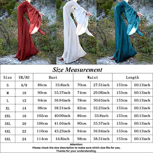Carnaval Vintage Vestido de Cosplay Vestido Medieval Mujer renacentista Mangas Largas Vestido Medieval de Mujer Dama Cosplay Vestir S-5XL (Blanco, XL)