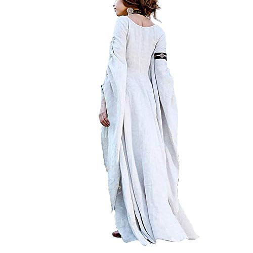 Carnaval Vintage Vestido de Cosplay Vestido Medieval Mujer renacentista Mangas Largas Vestido Medieval de Mujer Dama Cosplay Vestir S-5XL (Blanco, XL)