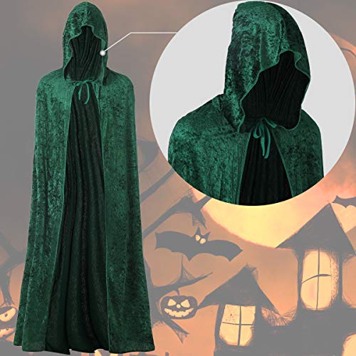 Carnavalife, Capa con Capucha Terciopelo Largo Medieval, Disfraces de Bruja, Vampiro Princesa, Fiesta de Carnaval Halloween, Verde, para Hombre, Mujer, Niño, Niña, Talla 140cm
