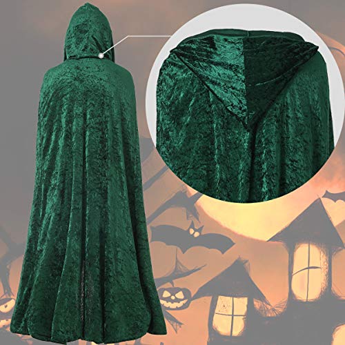Carnavalife, Capa con Capucha Terciopelo Largo Medieval, Disfraces de Bruja, Vampiro Princesa, Fiesta de Carnaval Halloween, Verde, para Hombre, Mujer, Niño, Niña, Talla 140cm