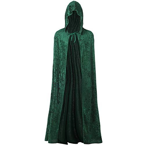 Carnavalife, Capa con Capucha Terciopelo Largo Medieval, Disfraces de Bruja, Vampiro Princesa, Fiesta de Carnaval Halloween, Verde, para Hombre, Mujer, Niño, Niña, Talla 140cm