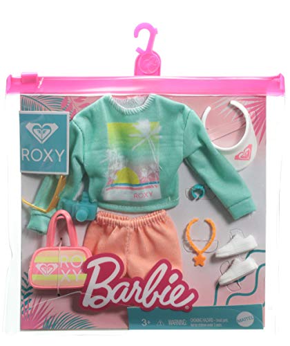 CDU Barbie Pack de Moda Licencia Roxy: Jersey y Shorts, Ropa de muñeca (Mattel GRD59)