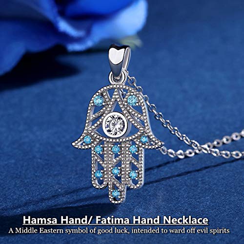 CELESTIA Mujer Collares Hamsa Hand de Fatima 925 de Plata de Ley con Cadena 46 cm, Joyería étnica, Regalos de Feliz Protección para Niñas
