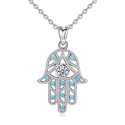 CELESTIA Mujer Collares Hamsa Hand de Fatima 925 de Plata de Ley con Cadena 46 cm, Joyería étnica, Regalos de Feliz Protección para Niñas