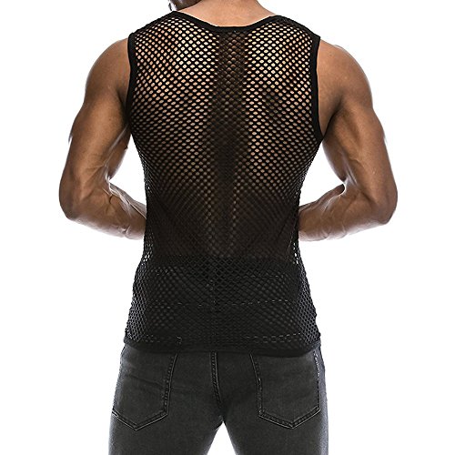 Chaleco Camiseta de Malla Hombre Lencería Erótica Fishnet Transparente sin Mangas Top Apretada Muscular Traje de Fiesta Clubwear para Hombres
