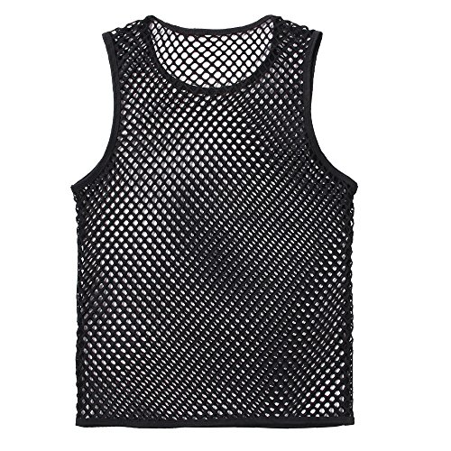 Chaleco Camiseta de Malla Hombre Lencería Erótica Fishnet Transparente sin Mangas Top Apretada Muscular Traje de Fiesta Clubwear para Hombres
