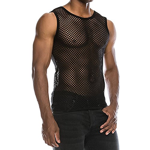 Chaleco Camiseta de Malla Hombre Lencería Erótica Fishnet Transparente sin Mangas Top Apretada Muscular Traje de Fiesta Clubwear para Hombres