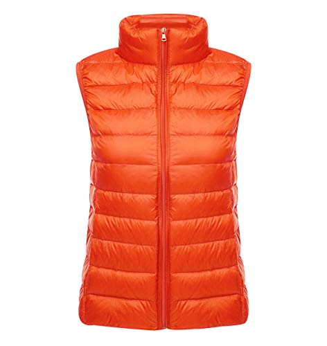 Chaleco Plumas Ligero Mujer Chaleco Plumifero Ligeros Mujer Chalecos Acolchado Abrigo Plumon Sin Manga Mujer Ultraligero Tallas Grandes Casual Invierno Chaqueta Señora Plegable Portátil Naranja 2XL