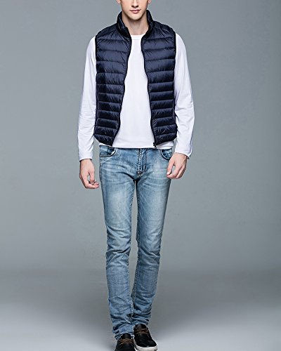 Chalecos de Plumas Ligero Sin Mangas Chaqueta Compresible Corta Abrigo de Invierno para Hombre Marina de Guerra 3XL